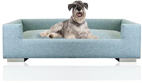 Rohrschneider Sofá para perros, cama para perros medianos y grandes, lavable, tejido acolchado resistente, 100% poliéster, turquesa, 90 x 57 x 26 cm, incluye 2 cojines decorativos