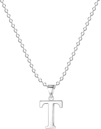 Symretie Silver Plated Initial Necklaces for Women - Silver Letter Necklaces - Alphabet T Pendant Necklaces Jewellery Gifts