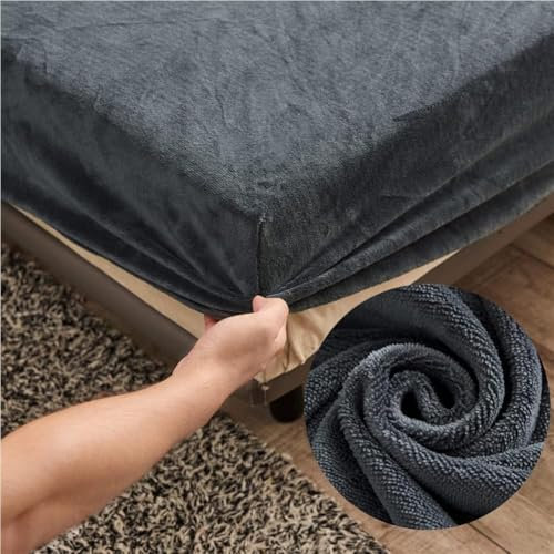 Samt Spannbettlaken 120x200 cm Warm Winter Frottee Spannbetttücher, Highdi Microfleece Flausch Dunkelgrau Spannbetttuch 120 x 200 Boxspringbett Bettlaken für Hohe Matratze Steghöhe 25-30cm