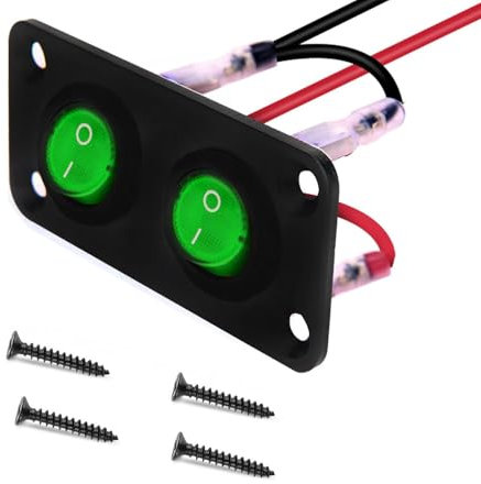 VISSQH 2 pezzi interruttore a bilanciere rotondo DC 12-24V 10A Mini Interruttore a Levetta,interruttore rotondo,2 Gang Pannello Interruttori a Bilanciere per Auto,Barche ecc(verde)