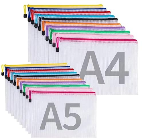 CIMOYBAI 20 piezas bolsa portadocumentos A4 y A5, impermeable con cremallera, plástico con cremallera, carpeta de tela para documentos, negro