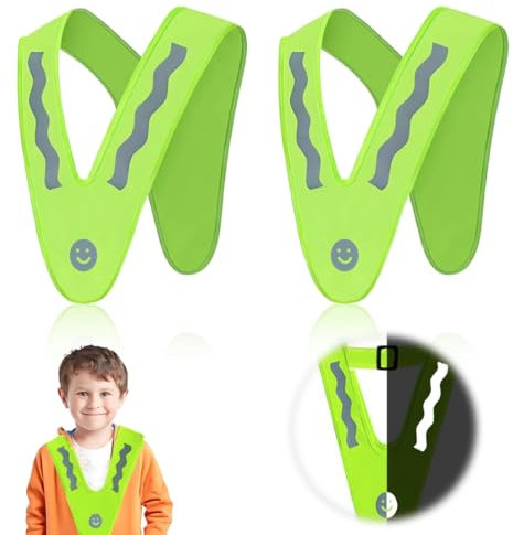 2 Stück Leichte Warnweste Kinder, Kinder Warnweste, V-Form Signalkragen Reflektorweste kinderwarnweste, Sicherheitsweste Kinder, warnwesten Auto Kinder, Kinder Fahrrad Auto Kinderwarnweste