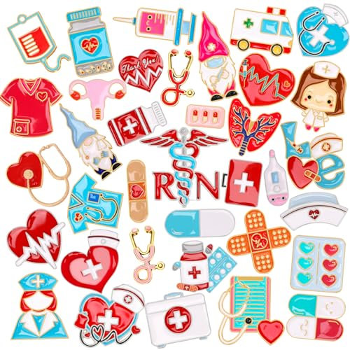DTOFOOT 36 PCS Nurse Enamel Pins Nursing Medical Brooches Badges Stethoscope Ambulance Pill Syringe Nurse Theme Thank You Nurse DIY Brooch Pins for Clothes Bags Backpack Decoration