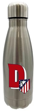CyP Brands Atlético de Madrid - Botella Agua de Acero Inoxidable, Cierre Hermético, con Diseño Letra D en Rojo, 550 ml, Color Metalizado, Producto Oficial