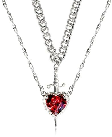 RYMAUP Collana Di Coppia A 2 Pezzi, Collana Color Argento Con Pendente A Strati Cuore-Spada, Vintage, Collana Statement Alla Moda In Stile Y2K, Regalo Di Gioielli Per Anniversario