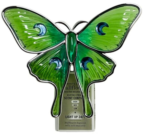 Bath and Body Green, Blue with Silver Butterfly Moth Adjustable Wallflowers Plug Scent Control Fragrance
