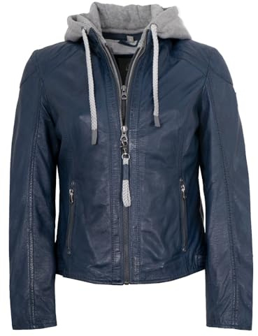 Mauritius Gipsy by Damen Echtleder Lederjacke Lammnappa Kapuze blau Größe M