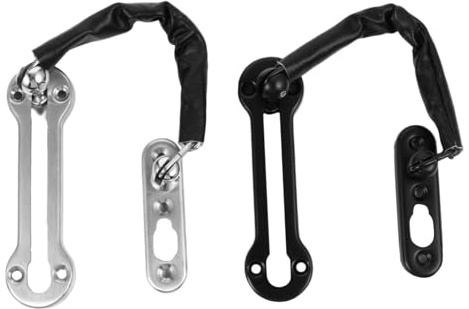 Operitacx 2 piezas Cadena de Seguridad para Puertas de Acero Inoxidable Antirrobo con Pestillo Presionable de Negro y Plata para Hotel y Hogar