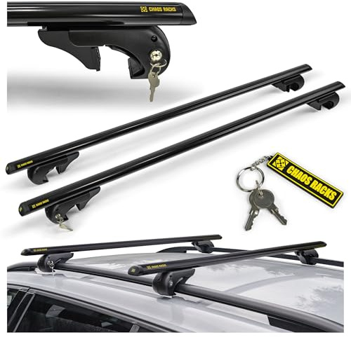 Chaos Racks | Baca Coche Universal para Raíles Abiertos; Barras de Techo; Transporta de Forma Segura Cofre de Techo, Portabicicletas y Escalera; Construcción de Aluminio Ligera y Resistente; 120 cm