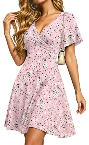 PLMOKEN Vestido Cruzado de Verano para Mujer con Mangas con Volantes