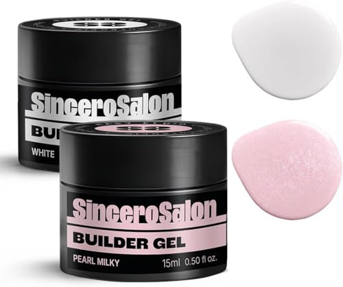 SINCERO SALON Gelspiktillverkaren – White & Pearl Milky – TPO-fri – självnivellerande gel med hög densitet – för nagelförlängning och formning – professionell återuppbyggnad – 2 × 15 ml