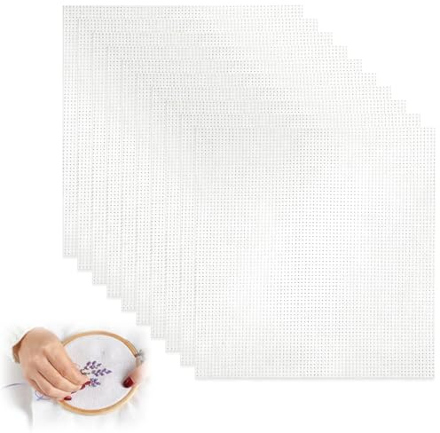 Tessuto da ricamo Aida 11CT bianco 10 pezzi 20x20 cm con filo da ricamo incluso per punto croce fai da te principianti e appassionati cucito creativo
