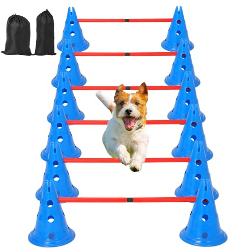 Garvee Kit d’Agilité Complet pour Chien – Parcours d’Obstacle Extérieurérieur/Intérieur avec 12 Cônes, 6 Barres Réglables, Sacs de Rangement – Ensemble de 35 Pièces pour Accèsînement et Rééducation