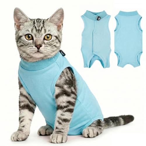 NJCXOLA Body pour Chat après Stérilisation, Body Chat Post Opératoire, Chat corporel Anti-léchage, Chat corporel Post-opératoire Femelle, Plaies Abdominales ou Maladies de la Peau(Bleu, S)