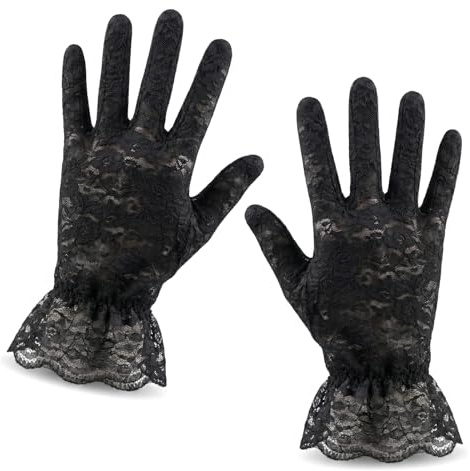 Zirax 2 Pairs Women's Lace Gloves, Short Elegant Floral Gloves for Wedding Tea Party, 1920s Flapper Costume Accessories for Ladies Opera Evening Prom