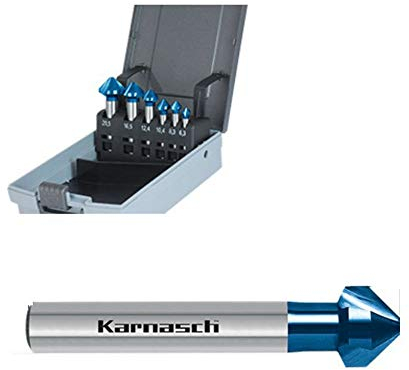 Hauptversand24 6er Set Kegelsenker Senker 90°, VHM Blue-Tec beschichtet, zylindrischer Schaft, Werksnorm Typ H, Für Edelstahl, Hardox, gehärtete Stähle, 10,4-12,4-16,5-20,5-25,0-31,0 mm