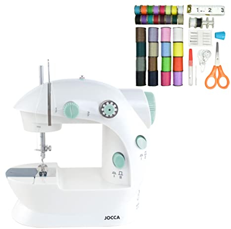 Jocca Tragbare Nähmaschine mit 48-teiligem Zubehör, Doppelstich-Funktion