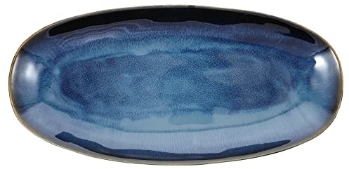 Plat De Service Ovale En Céramique Émaillée, Assiette Pour Sushi, Fruits Et Apéritifs, Passe Au Micro-Ondes Et Lave-Vaisselle, Bleu, 34.7 X 16.8 X 3.5 Cm