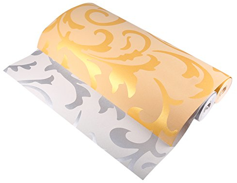 Papel Pintado Autoadhesivo Mural Barroco, Diseño 3D Dorado, Vinilo Adhesivo para Paredes, 10 m x 53 cm