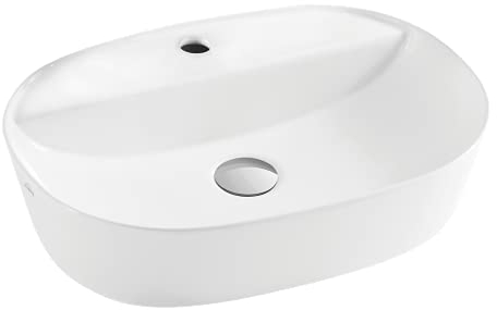 VBChome Waschbecken 50 x 38 cm Keramik mit Hahnloch Weiß Oval Waschtisch Rechteck Handwaschbecken Aufsatzwaschbecken Waschschale Gäste WC