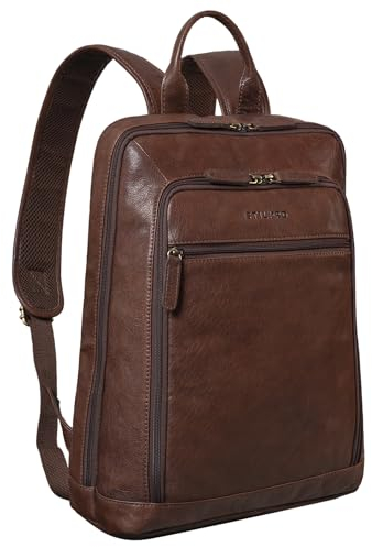 STILORD 'Watson' Laptop Rucksack 15.6 Zoll Leder Backpack Business Lederrucksack Herren Rucksack XL für Breite DIN A4 Ordner Tagesrucksack Vintage Echtleder, Farbe:maraska - dunkelbraun