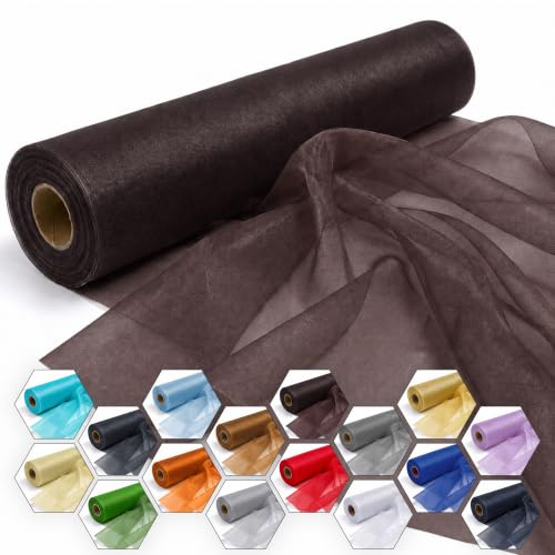 Trimming Shop Dark Brown Snow Sheer Organza Roll 25m x 29cm Fabric | Ideal for Christmas Event, Party Decoration, Fabric for Chair Bow Sash, Table Runner, DIY Craft Projects