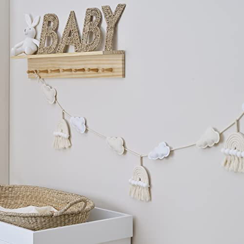 Ginger Ray Guirlande de fanions en macramé pour Chambre d'enfant Motif Arc-en-Ciel et Nuages en Feutre Blanc 2 m