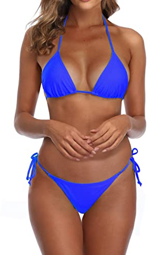 SHERRYLO Costume da bagno bikini perizoma per donna nero brasiliano stringa bikini costume da bagno triangolo top costumi da bagno costumi da bagno, Navy, M