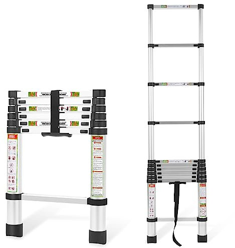 Telescopic Ladder, 6.5FT RIKADE Aluminum Telescoping Ladder with Non-Slip Feet, Portable Extension Ladder for Household and Outdoor Working, 330lb Capacity, 2.0m/6.5FT (RK-SST-20)