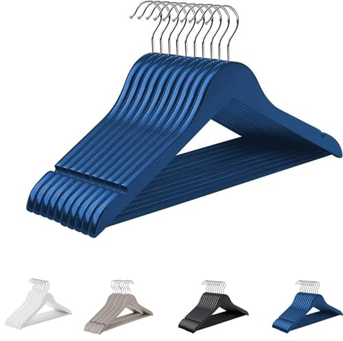 Virsus 10 Grucce in Legno Verniciato 7366, con Gancio Girevole a 360° e scanalatura antiscivolo, lunghezza 44,5 cm, stampelle salvaspazio per Cappotti, Giacche, Camicie, Gonne e Pantaloni (Blu)