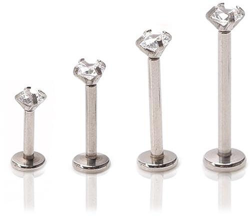 VANANA Threadless Push-In Lip Bars Labret Stud, 3mm Cubic Zirconia Stainless Steel Earring Helix Tragus Piercing Jewelry 16G CZ Tragus Helix Conch Lip Piercing Bars 6mm/8mm/10mm/12mm