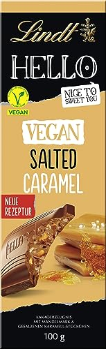 Lindt Schokolade HELLO Tafel Vegan Salted Caramel | 100 g Tafel | Vegan mit Kakao, Mandelmark, Karamellzucker und einem Hauch von Salz | Schokoladengeschenk