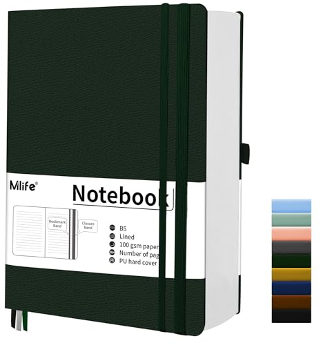 Mlife B5 anteckningsböcker med linjerad text,tjock anteckningsbok med 300 sidor,100Gsm premiumpapper,inbunden anteckningsbok för män och kvinnor (Grön)
