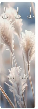 Bilderwelten Garderobe Gräser 105cm x 34cm Winter Close Up Modern Garderobenhaken Garderobenpaneel Flurgarderobe Flur-Möbel Wandgarderobe Holz