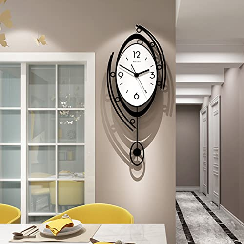 XUANIIIL Wall Clock with Pendulum, Large Wall Clocks for Living Room Decor, 3D Creative Oval Living Room Clock, Clock Wall Decor for Kitchen, Living Room, Bedroom, Wall Art Decor