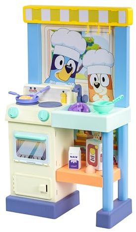 Bluey Kitchen Play Set for Kids Ages 4-8, 3ft Tall Pretend Kitchen Playset Stove, Sink, Oven & 20+ Accessories Chef Hat, Kid Play Kitchen