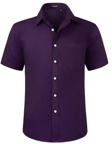 HISDERN Chemise à Manches Courtes pour Hommes Chemise de Couleur Unie décontractée d'été Chemise à Coupe régulière avec Poche