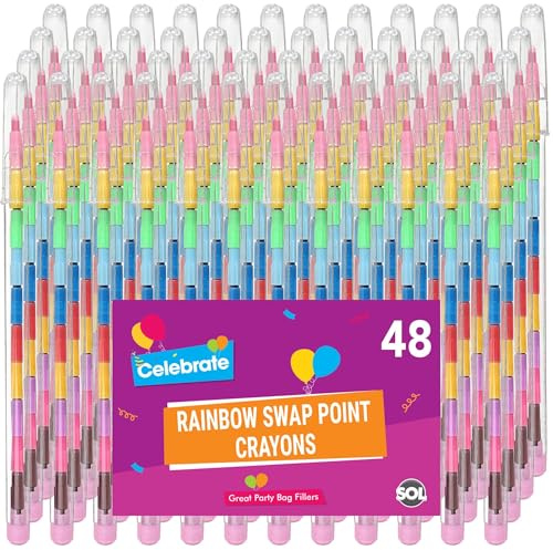 SOL 48pk Stacking Crayons – Twistable Colouring Pencils for Party Bags – Rainbow Swap Point Twistables Crayon Set for Drawing, Arts, Crafts and Creative Activities