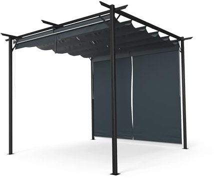 blumfeldt Pergola 3x3 m, Pergola Jardin Extérieur avec Toit Résistant & Stores Latéraux, Armature en Acier Thermolaqué, Montage Facile, Utilisable Toute l'Année