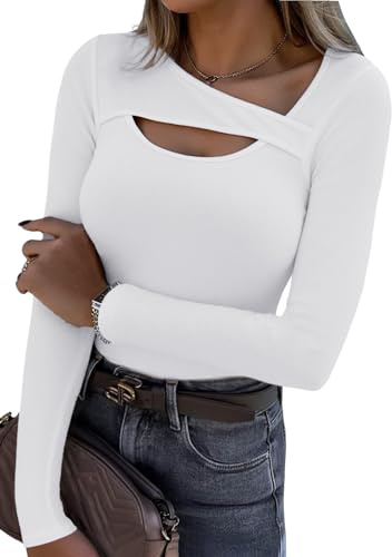 Aottori Tee Shirt Femme Col Rond Bas Irrégulier Haut Côtelé Manches Longues | Sensation souple extensible; Manches longues; Col rond et bas irrégulier; Avec jean pantalon ou jupe; Bureau et quotidien