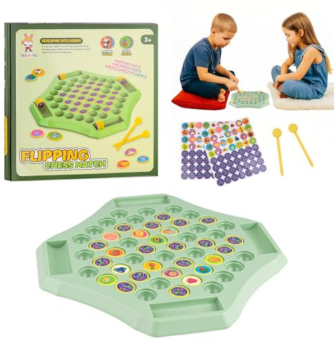 Flip Match Board Game - Memory Fun Chess Board for Kids, Double Cartoon Pattern, Flip Matching Game, Children Memory Chess Games 2-4 Player, Interactive Educational Toy for Children (Fruit)