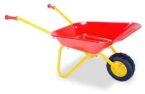 Relaxdays Schubkarre Kinder, rutschfeste Griffe, HxBxT: 43 x 74 x 36 cm, Metall, Kunststoff, Kinder-Scheibtruhe, rot