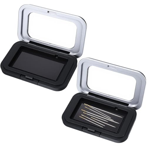 Hecila 2PCS Magnetic Needle Holder Case with Clear Lid Magnetic Sewing Needle Storage Boxes Strong Built-in Magnets Secures Pins Storage Organizer Box with Snap Closure for Sewing Quilting Crafts