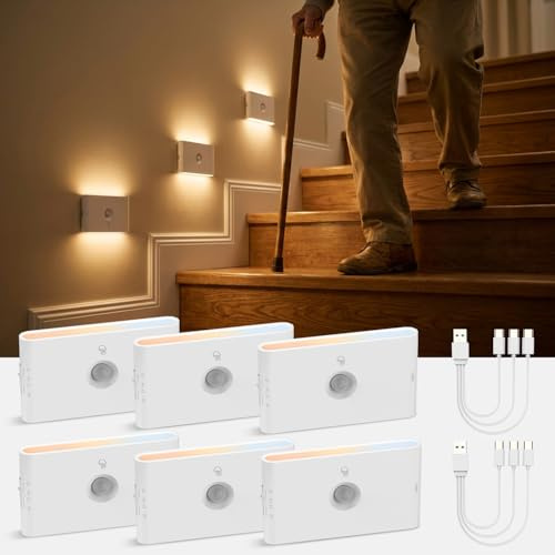 wowatt Luz LED Nocturna Sensor de Movimiento/Crepuscular Interior, 6 Piezas | Lampara Recargable Regulable Blanco Cálido/Natural/Frío, Luz Noche Pilas 3 Modos AUTO ON/OFF para Escalera, Pasillo, Armario