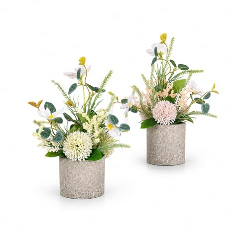 LMSAWK 2 Piezas Flores Artificiales en Maceta, Planta Artificial, Arreglo Floral Artificial, para Bodas, Fiestas, Centros de Mesa, Decoración del Hogar y Cocina