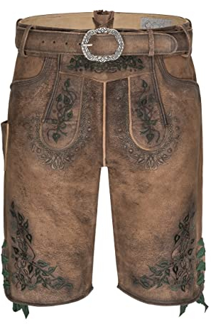 Schöneberger Trachten Couture Herren Lederhose Maximilian - Premium Trachtenlederhose Schöneberger Trachten inkl. Trachtengürtel , 50, Braun