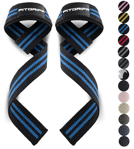 Fitgriff® Zughilfen (gepolstert) für Krafttraining, Bodybuilding, Fitness - Kreuzheben Gurte - Lifting Straps - für Frauen und Männer (Black/Blue)