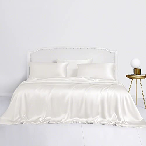 LINENWALAS 100% Eucalyptus 3-Piece Duvet Cover Set King Size, Soft Cooling Tencel Lyocell Anti Allergy Quilt Cover Set, Perfect for Skin Care (King, White)