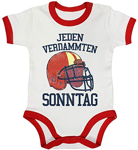 Shirtstreet American Football Gruppen Fan Ringer Strampler Baumwoll Baby Body kurzarm Jungen Mädchen Jeden verdammten Sonntag 2, Größe: 6-12 Monate,White/Red
