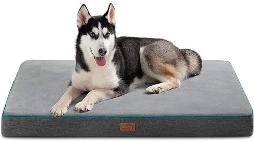 Bedsure Memory Foam Dog Beds Large Sized Dog - Orthopedic Pet Beds for Crate with Removable Washable Cover and Nonskid Bottom, Plush Flannel Fleece Top Pet Mat, Grey
